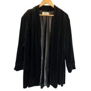 Boruffa Italiy Black Open Front Velvet Long Jacket Size 40 Made In Italy